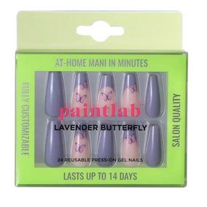 PaintLab Reusable Press-on Gel Nails Kit, Lavender Butterfly Purple, 24 Count